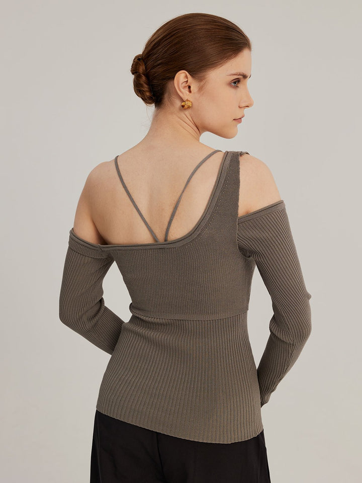 Ribbed Asymmetrical Key Hole Sweater