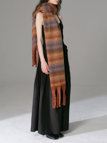 Colorful Stripes Cozy Scarf with Fringes
