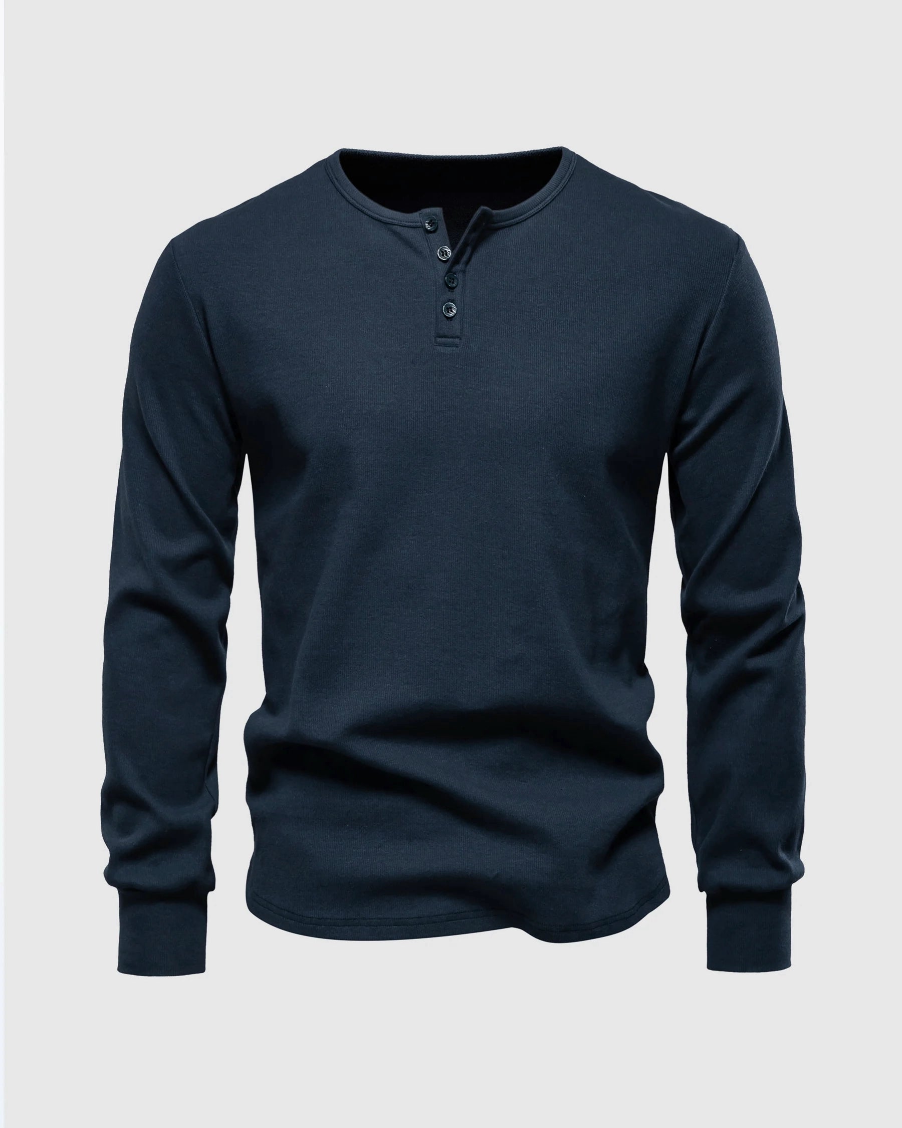 Rib Knit Curved Hem Long Sleeve Henley Shirt - Ahaselected
