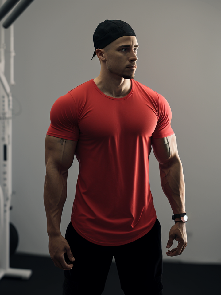 Kore Curved Hem T-shirt Muscle Fit Crew Neck