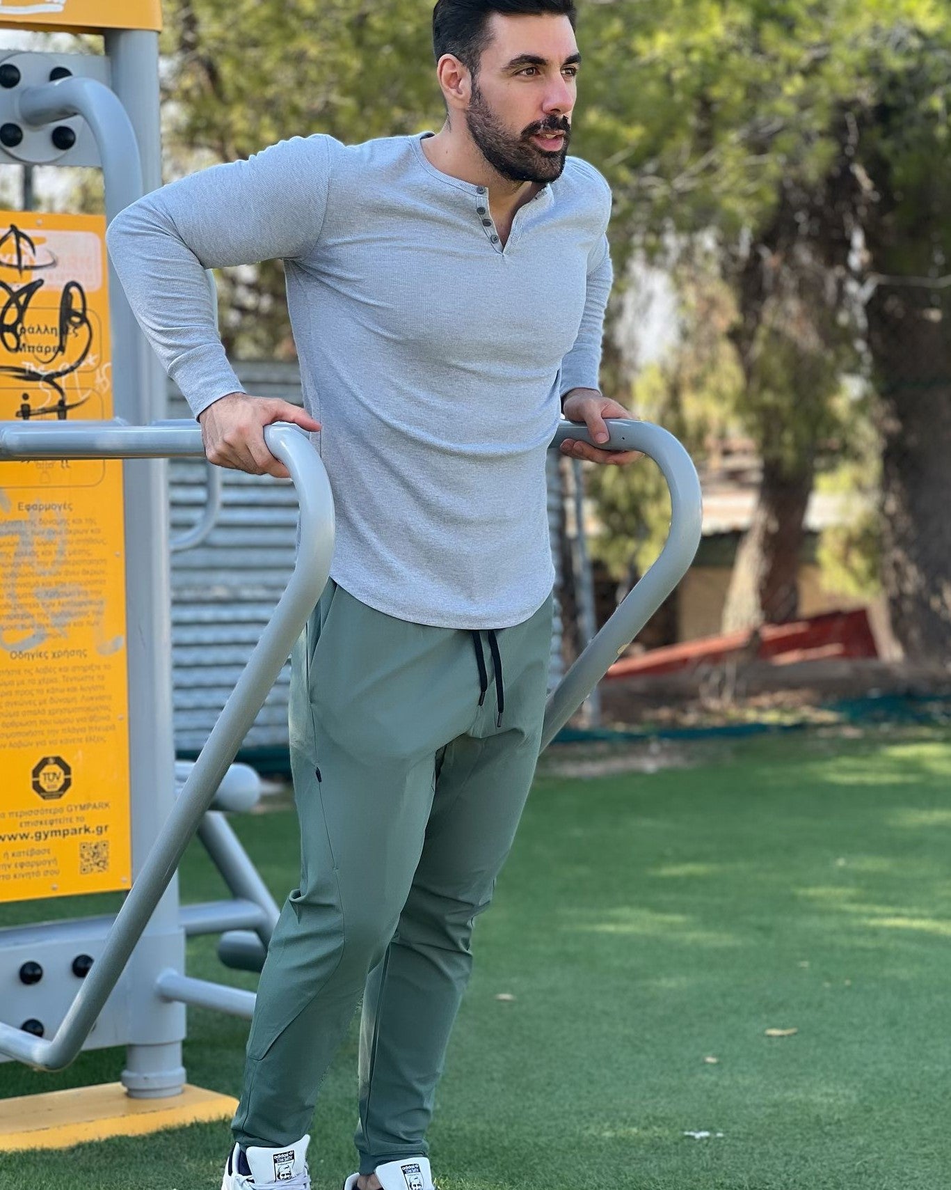 Rib Knit Curved Hem Long Sleeve Henley Shirt - Ahaselected