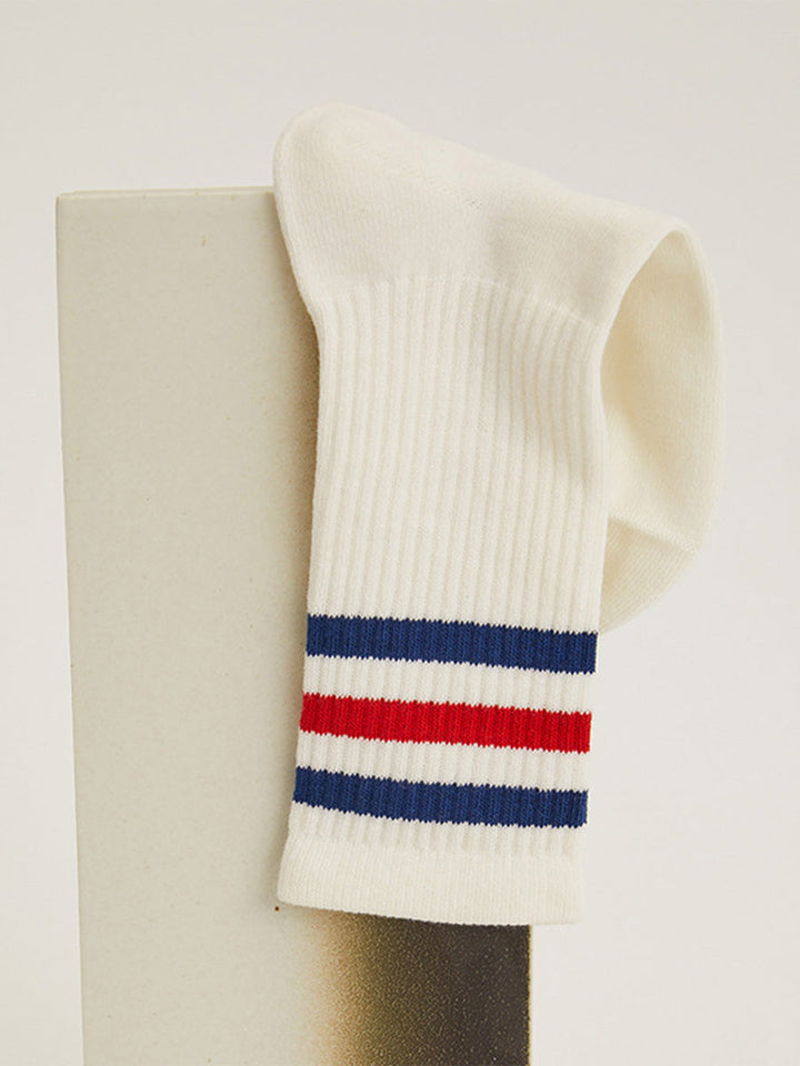 Color-Matching Striped Ribbed Crew Socks