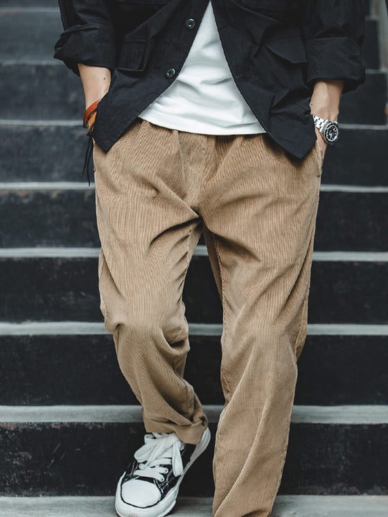 M's Corduroy Loose Casual Straight Pants - AhaAha