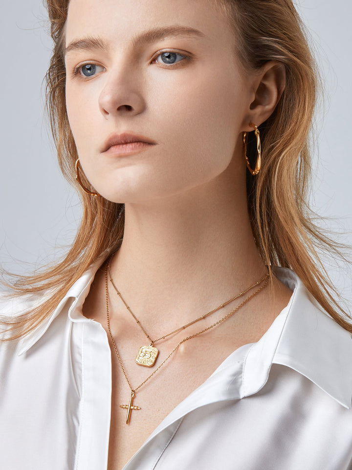Gold Plated Hoop Decor Earrings