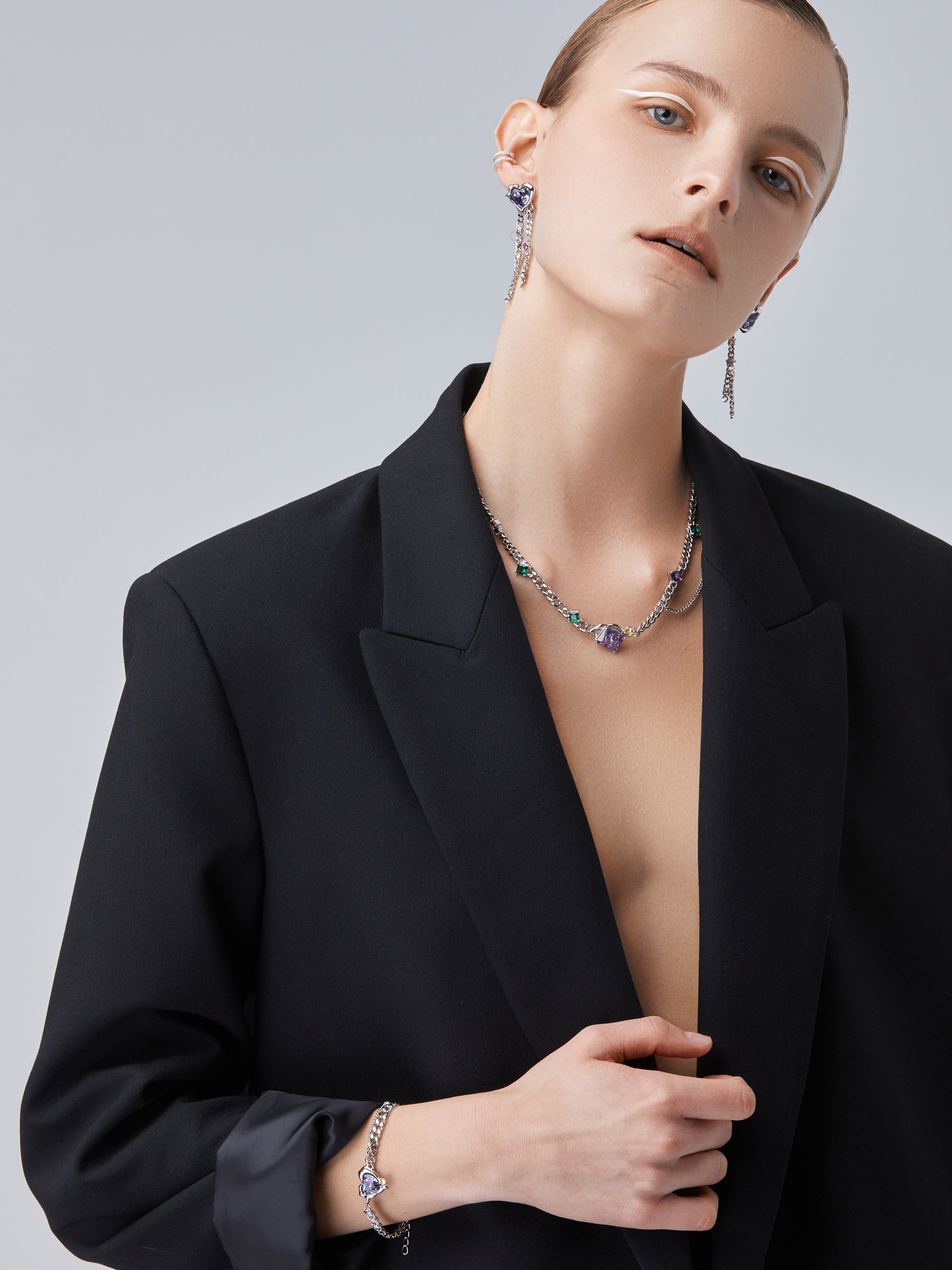 Purple Zircon Tassels Earrings - AhaAha