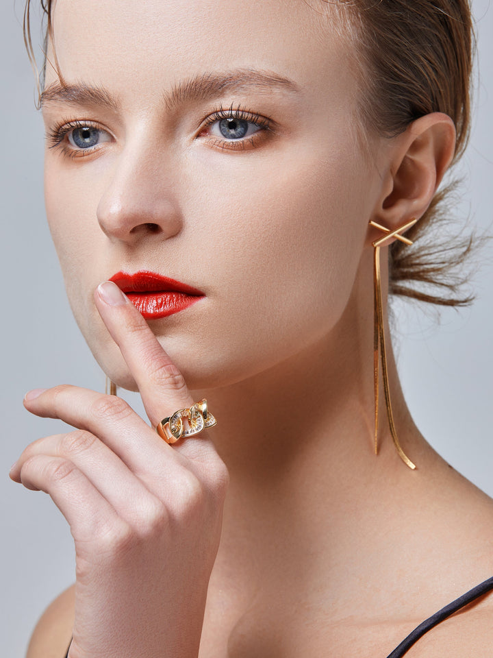 Gold-plated Bling Zircon Stone Chain Ring