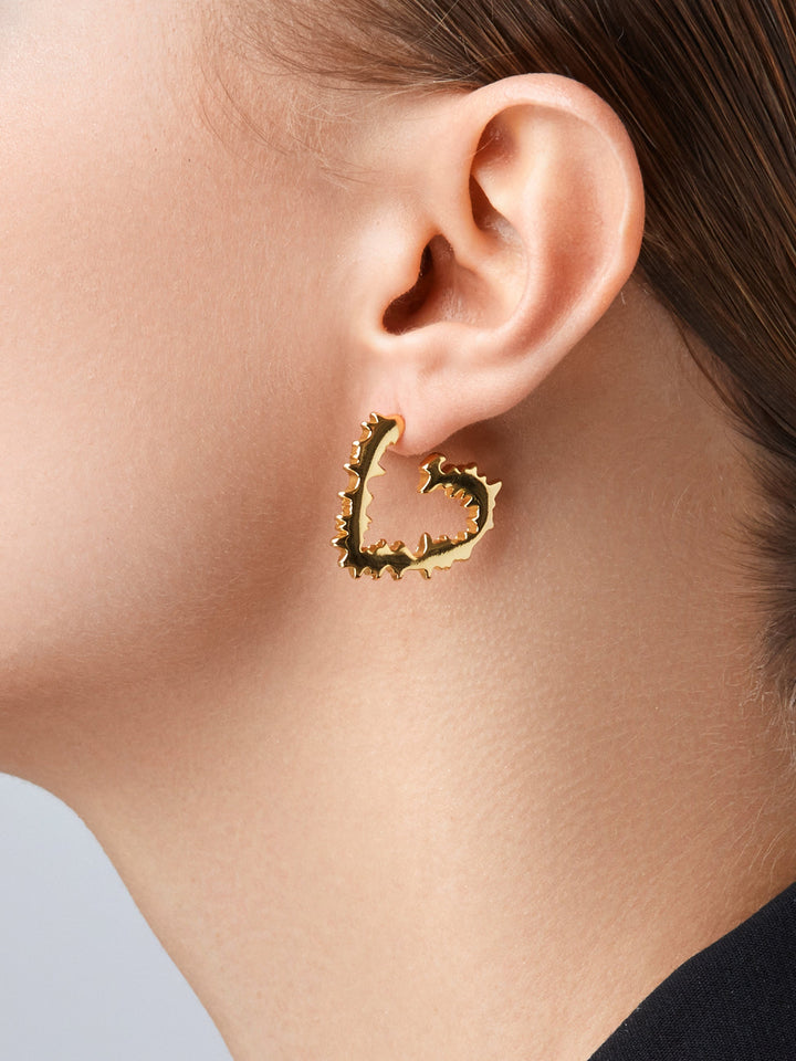 Plated Gear Shape Heart Earrings
