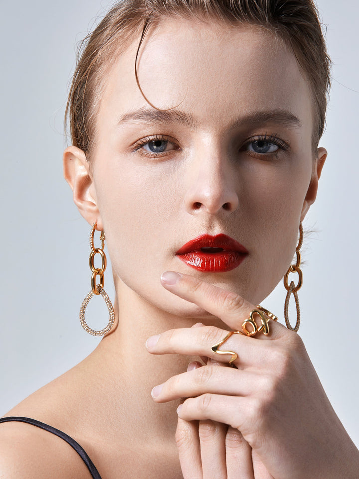 Gold-Plated Hollow Waterdrop Tassels Earrings
