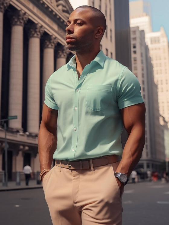 Easy-Care Solid Short Sleeve Shirt - Ahaselected