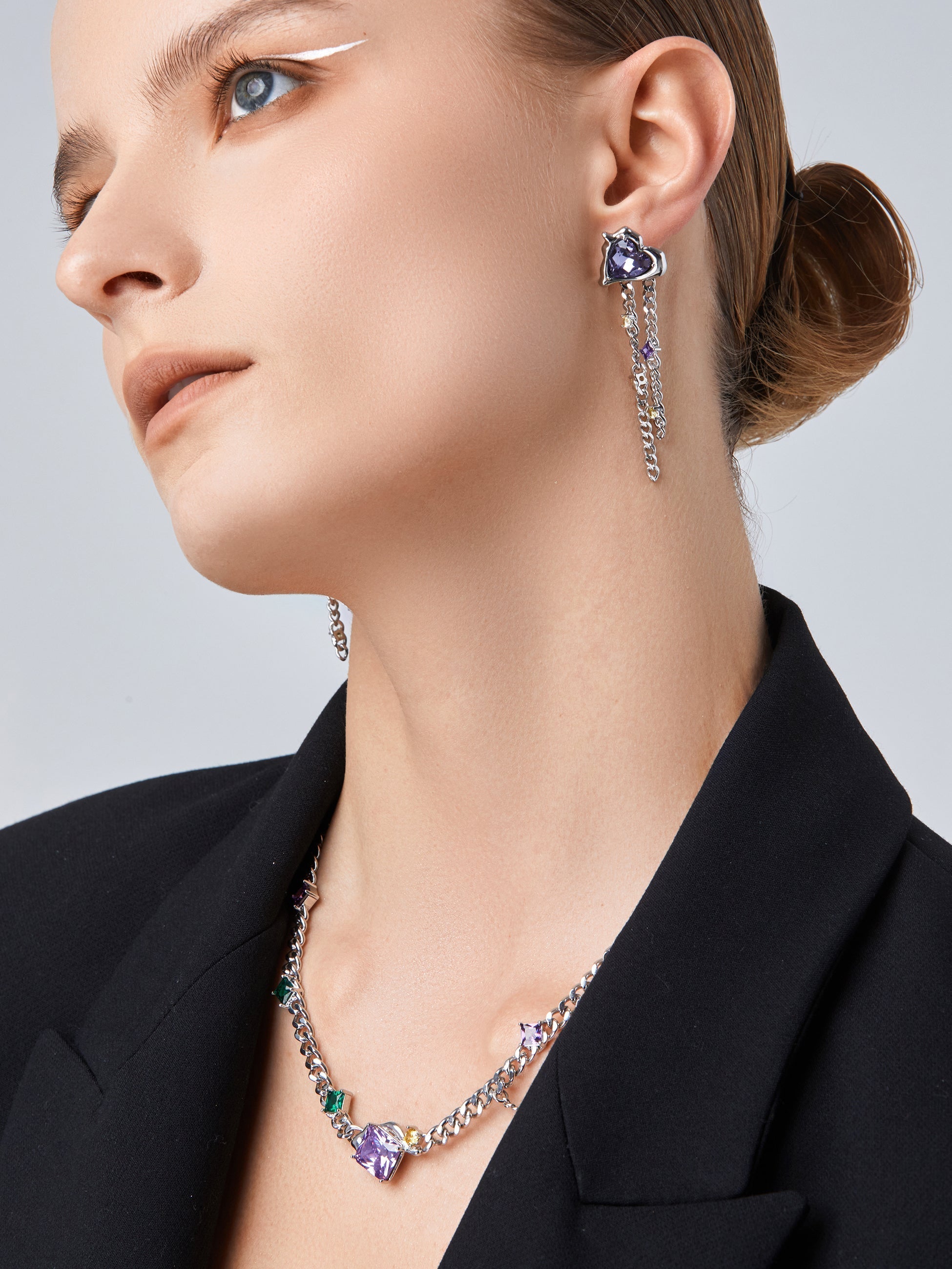 Purple Zircon Tassels Earrings - AhaAha