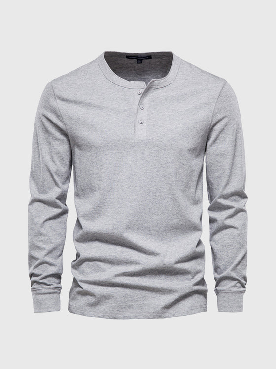 Classic Cotton long Sleeve Henley Shirt - Ahaselected
