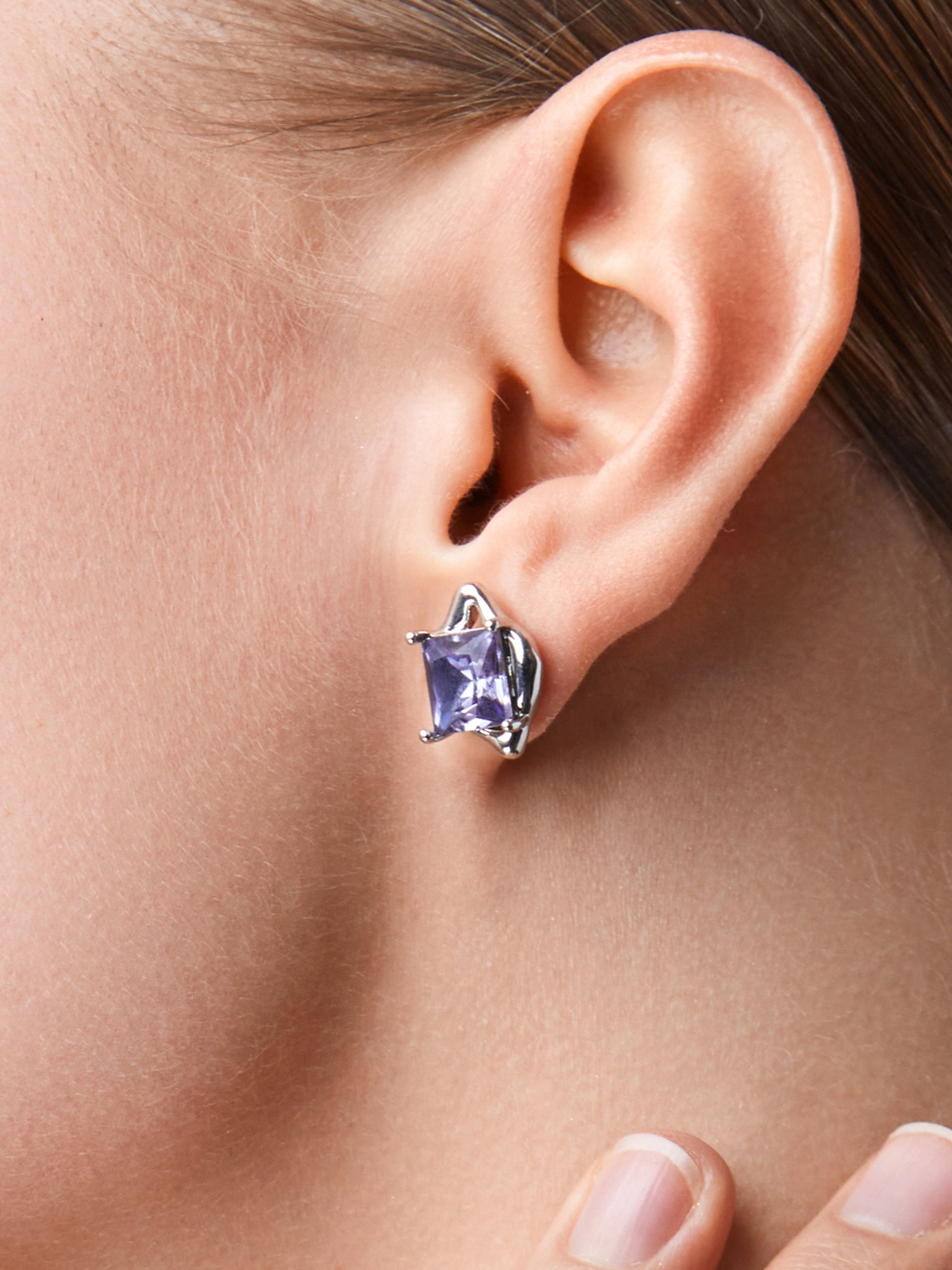 Purple Zircon Square Earrings - AhaAha