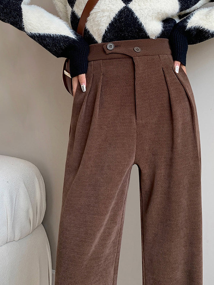 Stripe Chenille Buttoned Straight Pants