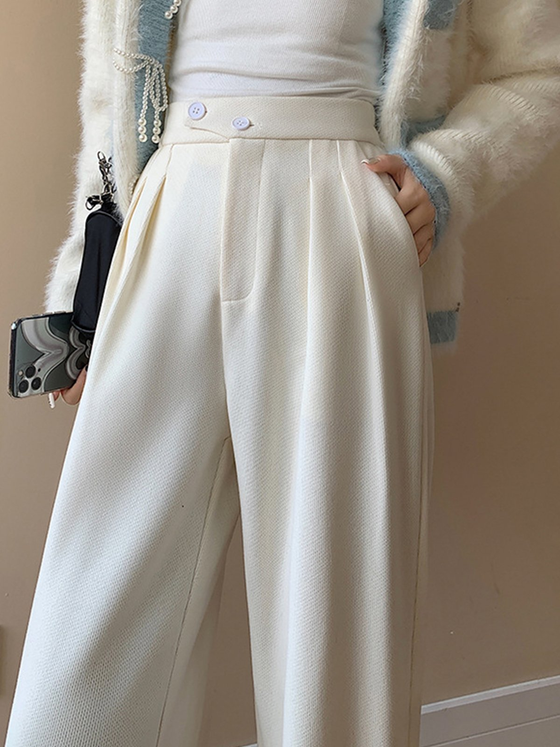 Stripe Chenille Buttoned Straight Pants - Ahaselected