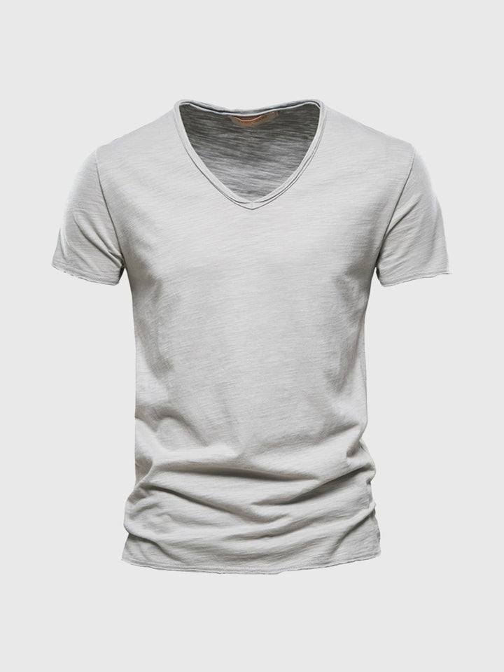 Camiseta flameada de algodón con cuello en V 