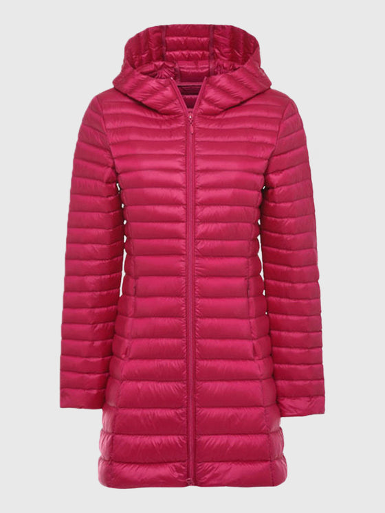 Long Hooded Light Down Puffer  Jacket - Ahaselected