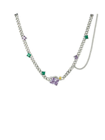 Purple Zircon Layered Pendant Necklace