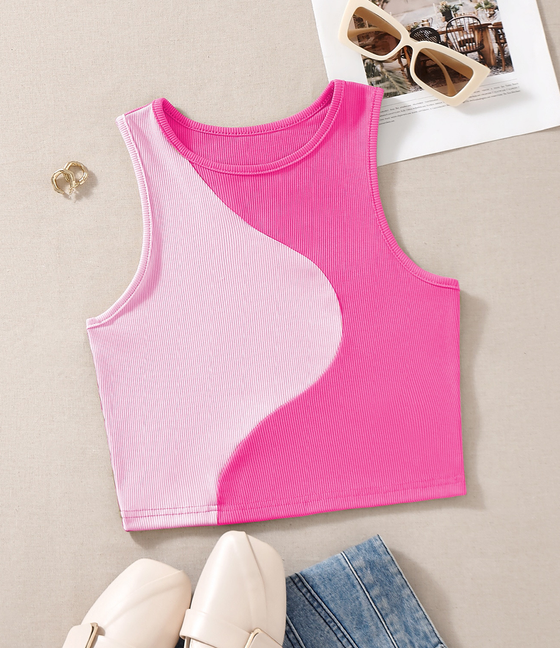 Color Block Ribbed Knit Tank - AhaAha