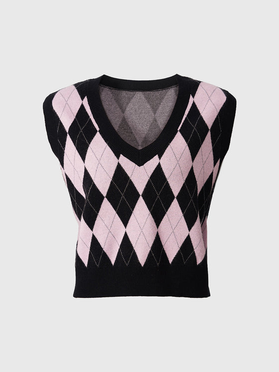 Knitted Diamond V-neck Vest - Ahaselected