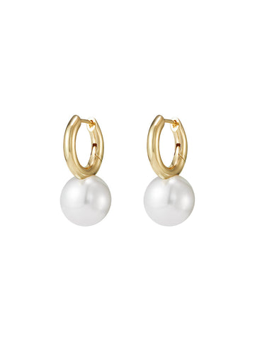 Gold Plated White Natural Ellipse Pearl Drop Earrings