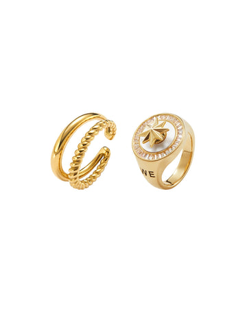2pcs Gold Plated Zircon Rings