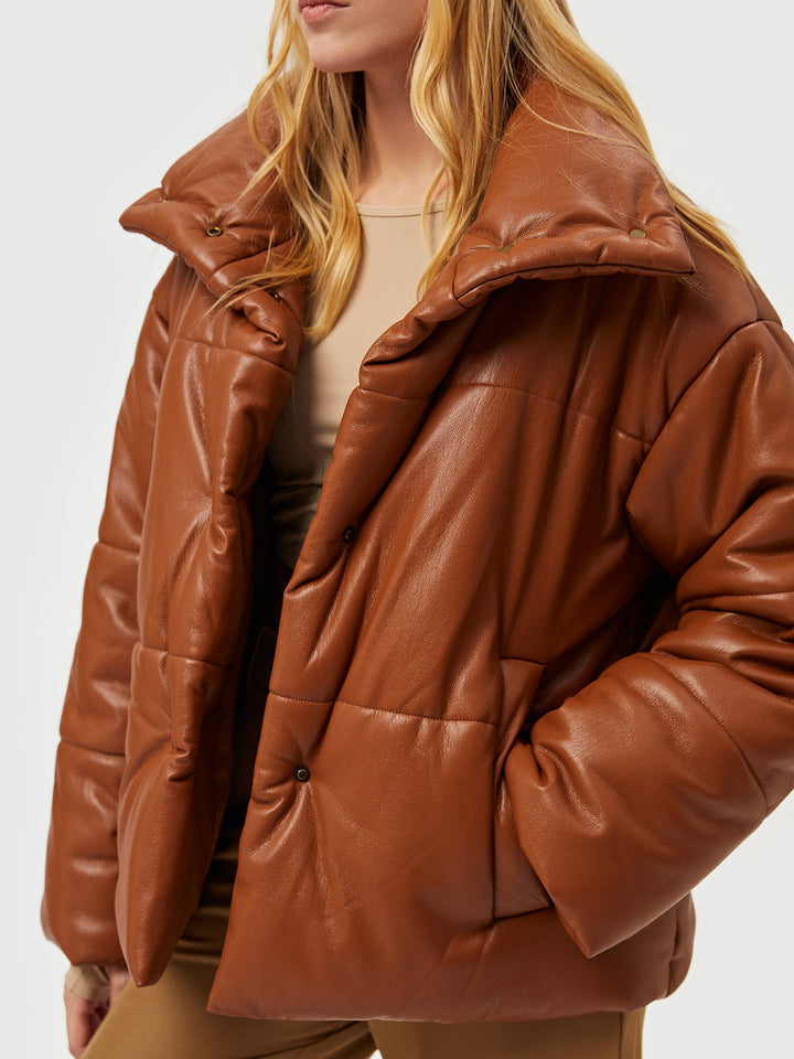 Vegan Leather Down Puffer Jacket