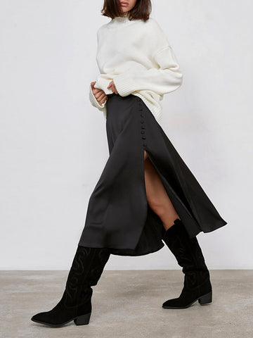 Elegant High Waist Slit Skirt
