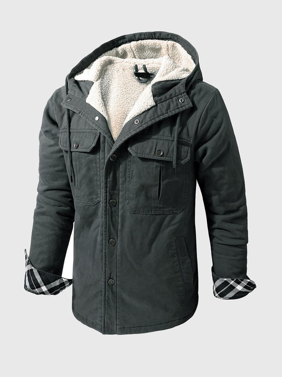 M's Sherpa Lined Hooded Cargo Jacket - Ahaselected