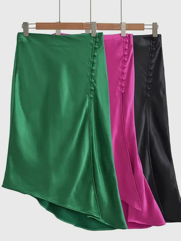 Soft Satin Breasted Midi Skirt