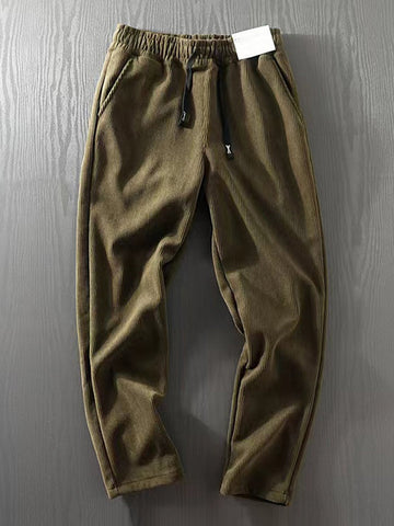 Corduroy Fleece-Lined Elastic Waist Straight Pants