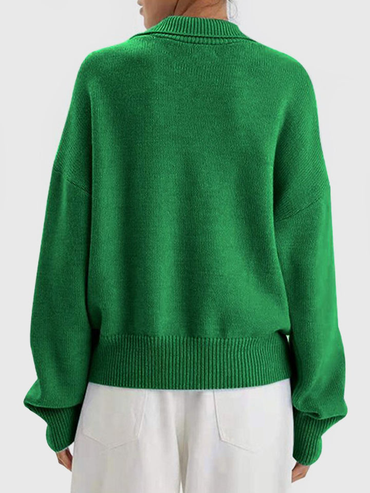 Polo V-Neck Loose Sweater