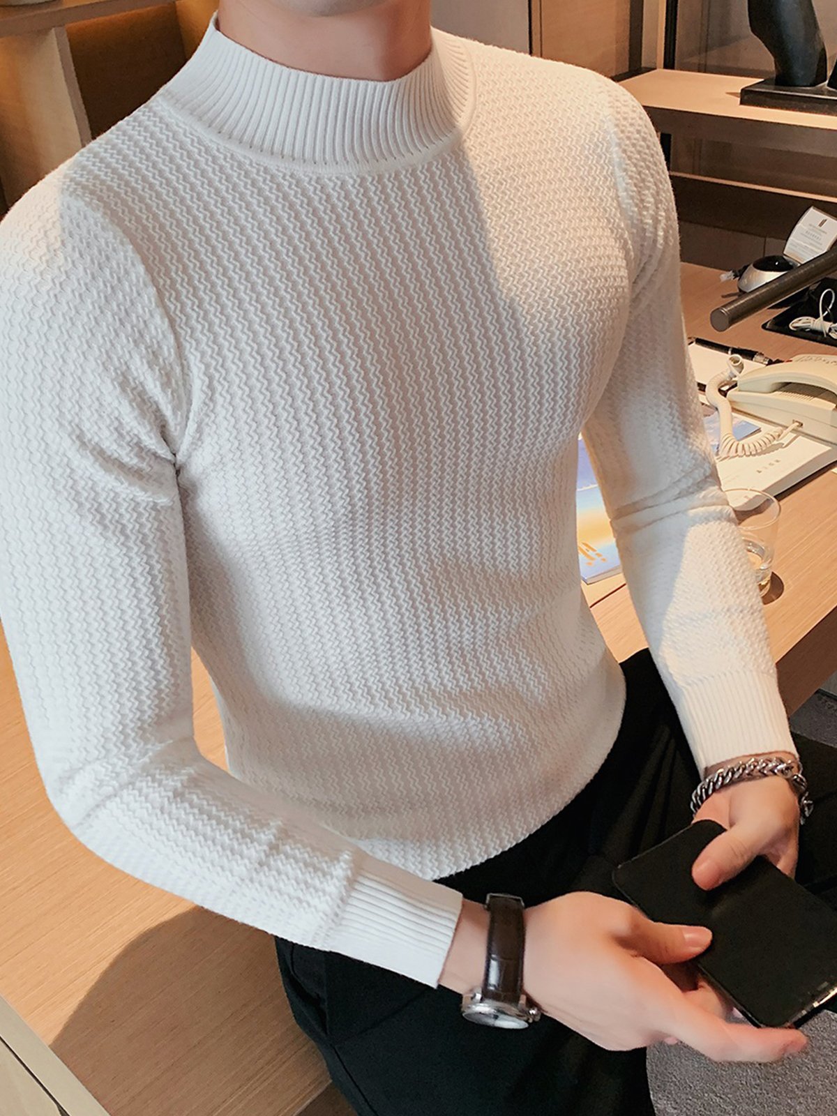 Mock-Neck Texture Baselayer Sweater - Ahaselected