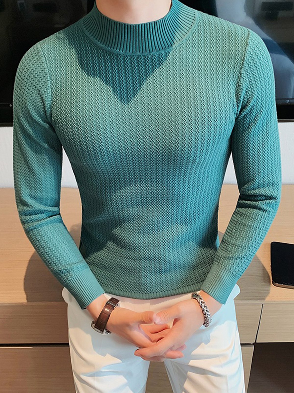 Mock-Neck Texture Baselayer Sweater - Ahaselected