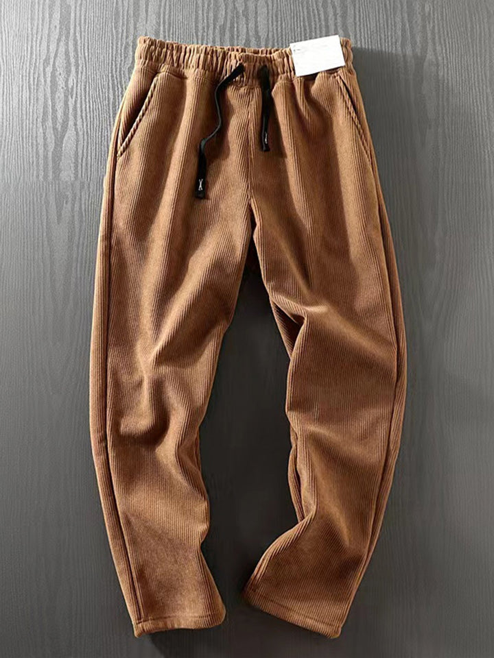 Corduroy Fleece-Lined Elastic Waist Straight Pants