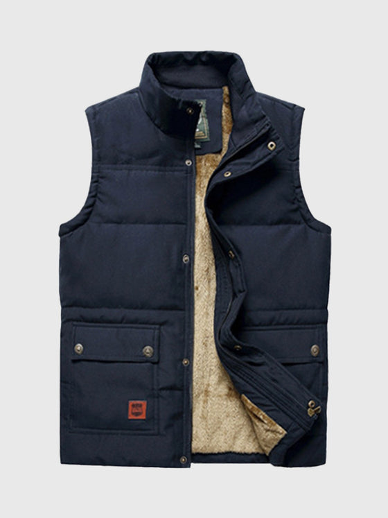 Sherpa-Lined Stand Collar Quilted Vest - Ahaselected