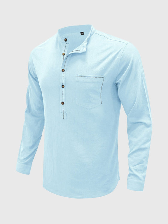 M's Cotton Linen Long-sleeved Shirt - Ahaselected