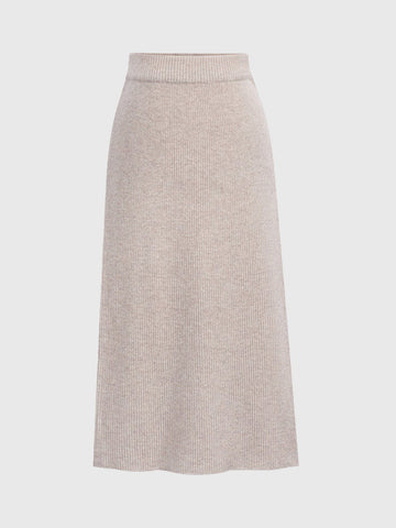 Woolen Slit Knit Midi Skirt