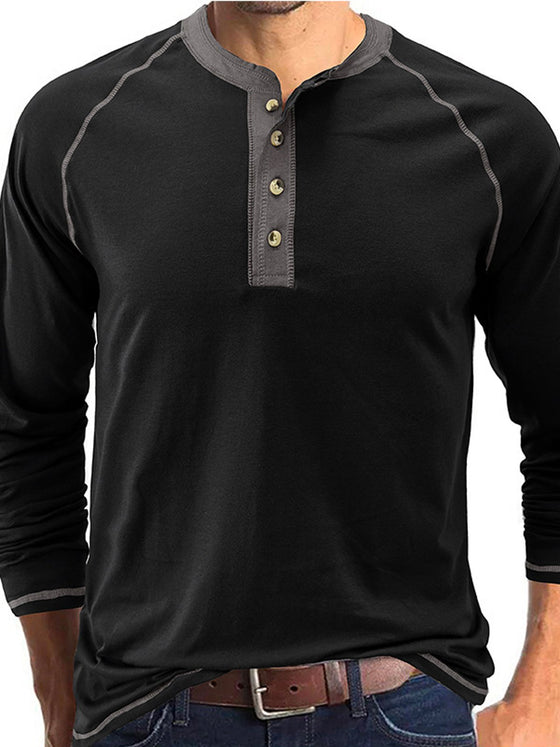 M's Raglan Long Sleeve Henley Shirt - Ahaselected