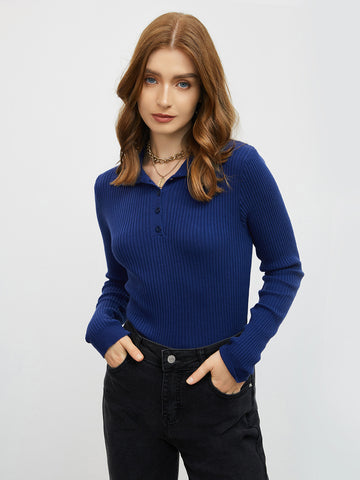 Slim Fitted Rib Polo Sweater