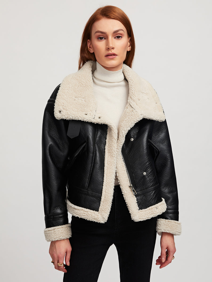 Fleece Lined Leather Aviator Jacket | Ahaselected